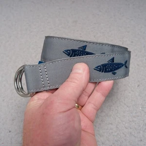Vineyard Vines Belt Youth L Nylon Gray Blue Fish D Ring Sz Large Embroidered Boy - Picture 1 of 9