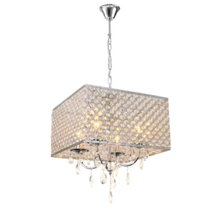 LamQee 4-Light Chrome Square Transitional Crystal Chandelier - Picture 1 of 8