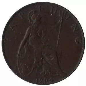 1904 British Edward VII Farthing Coin - Picture 1 of 2