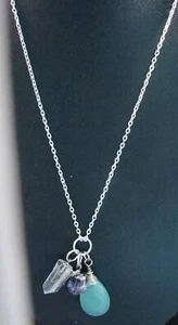 TEAL TRANSFORMATION, GRAPE AMETHYST CLEAR QUARTZ GEMSTONE CLUSTER SS - Picture 1 of 3