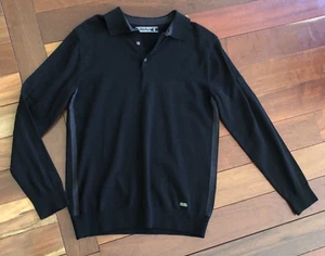 Jean-Michael Basquiat Black L/S Knit Polo Shirt 95 S MEN 38 Chest - Picture 1 of 5