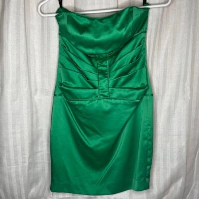 Bebe Strapless Mini Dress Emerald Green Ruched Cocktail Party XS - Image 1 of 4