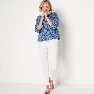 Denim & Co. Printed Easy Stretch Cropped Denim Jacket in Medium Wash Size 1X - Picture 1 of 7