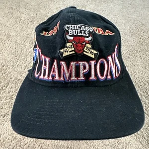 Vtg Chicago Bulls Hat Cap Mens Black Snapback 97’ Finals Logo Athletic 90s NBA - Picture 1 of 11