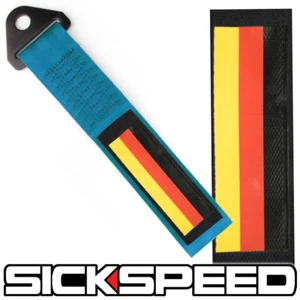 BLUE GERMAN FLAG HIGH STRENGTH RACING TOW STRAP FRONT REAR TOW HOOK - Picture 1 of 1