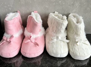 2 Pairs Carter’s Baby Infant Girls Pink White Crib Boots Shoes Size 3-6 Mo EUC - Picture 1 of 8