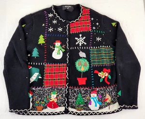 Weihnachten Applikation Pullover Strickjacke Lg Petite schwarz bestickt bedeckt Knöpfe - Bild 1 von 18