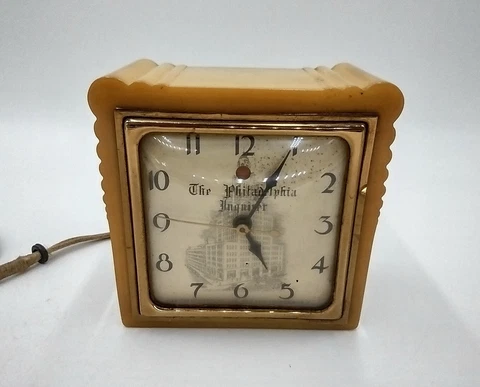 Vintage The Philadelphia Inquirer Desk Clock 8007 Work Bakelite Warren Telechron Cover
