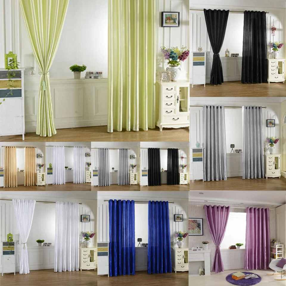 Solid Lined Thermal Blackout Eyelet   TOP/Slot Top Satin Window Curtain Drape - Image 1 of 1