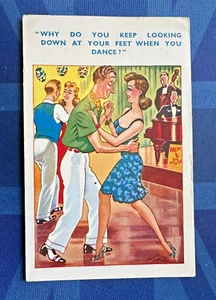 Comic Postcard 1949 Boobs Saucy Innuendo WHY KEEP LOOKING AT FEET WHEN YOU DANCE - Bild 1 von 2