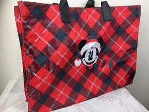 Disney Christmas Mickey large festive plaid Shopper Tote bag Disney Parks New - Picture 1 of 8