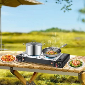 Portable Camping Stove Auto Ignition Cooktop 2 Burners for Outdoor Cooking - Picture 1 of 8