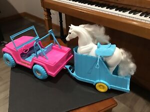 Processed Plastic Co Large Jeep, Horse Trailer & Horse 1980 12" Doll Accessory
