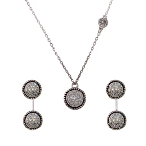 Silver 925 Rhodium Plated Front and Back Earrings and Necklace Set with CZ - Picture 1 of 1