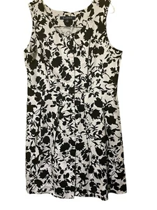 JG Hook Dress Size 16 Black/  White Floral Button Front Sleeveless Scoop Neck - Picture 1 of 4