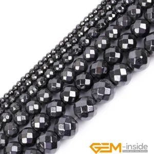 Natural Faceted Black Hematite Gemstones Magnetic Beads For Jewelry Making 15" - Picture 1 of 45