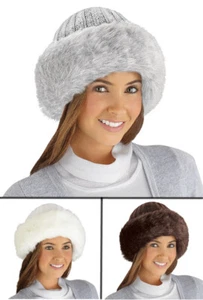 Strickmütze mit Kunstfellbesatz Winter Geschenk russischer warmer Stil - weiß, grau oder braun - Bild 1 von 4