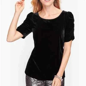 Nuevo con etiquetas Top Talbots Negro Terciopelo Acanalado Manga Corta Mujer XS - Imagen 1 de 6
