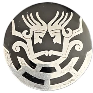 Sterling Silver Hecho En Mexico Signed Pin Aztec Black Onyx Inlay Vintage - Picture 1 of 1