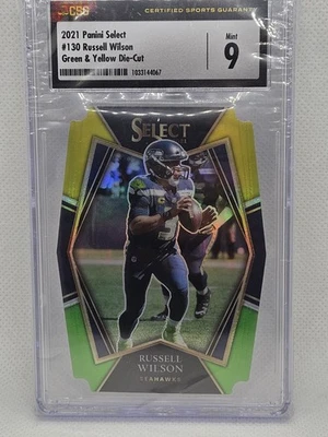2021 Panini Select - Premier Level Russell Wilson #130 Green & Yellow Prizm... - Image 1 of 2