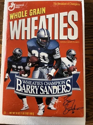 Caja de cereales coleccionable Wheaties de colección Detroit Lions Barry Sanders Champion retro Foto 1 de 4