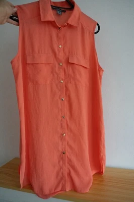 Womens Sleeveless Collared Tunic-style Shirt Blouse Coral Orange Size 8 - Image 1 of 4