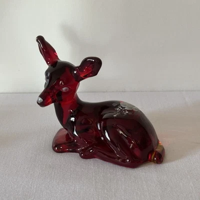 Fenton Ruby Red Glass Deer Figurine Hand Painted Signed Donna Original Labels - Image 1 of 4