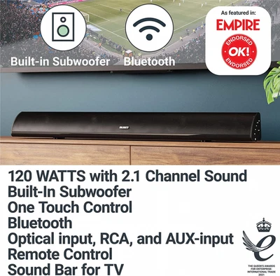 TV Soundbar auch aufhängbar, eingebauter Baß, Majority Snowdon 2 schwarz,GEPRÜFT - Bild 1 von 4