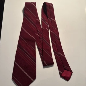 Canadian Handwoven Wool Tie Repp Stripe Karen Bulow Muted Red Made Quebec - Bild 1 von 5