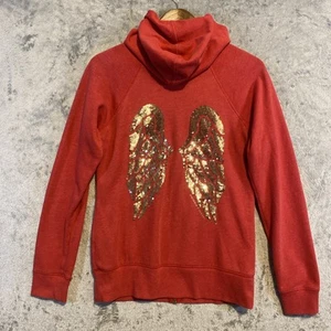 Victoria’s Secret Angel Wing Hoodie Sz M Coral Red Gold Sequin Y2K Athleisure - Imagen 1 de 11
