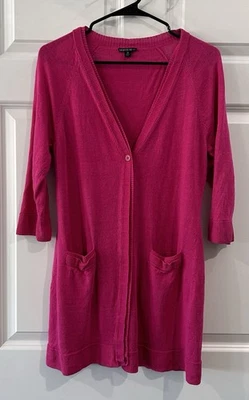 Lafayette 148 100% Linen Long Line Cardigan Sz M Pink Single Button Classy Girly - Image 1 of 4