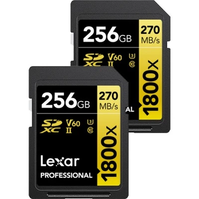 Lexar Professional 1800x SDXC UHS-II Card GOLD Series 256GB 2-Pack - Image 1 of 4