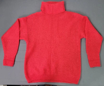 Vtg Ann Tjian Kenar Womens Turtleneck Sweater Mohair Blend Red Pink Oversized M - Image 1 of 4
