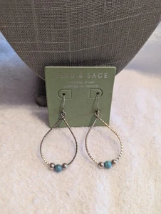 Orecchini pendenti cerchio turchese argento sterling semi e salvia nuovi artigianali 925 SS - Foto 1 di 8