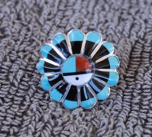 Zuni Inlay Sunface Feathers Ring size 5 Marisa Selecion - Picture 1 of 7
