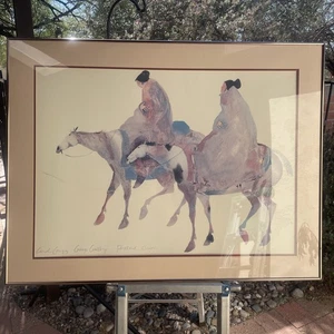 Acquerello Carol Grigg nativi americani due donne su due cavalli incorniciato e firmato - Foto 1 di 11