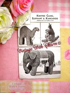 LARGE PRINT 1940s Toy Knitting Pattern Camel, Elephant, Kangaroo & Joey - Picture 1 of 1