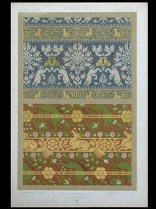 SEIDENMITTELALTER - LITHOGRAPHIE 1877 DUPONT-AUBERVILLE, ORNAMENT STOFFE - Bild 1 von 1