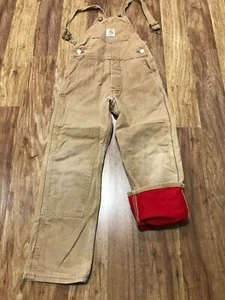 YOUTH 20 x 21 - Carhartt Duck Double Knee Donut Fly Fleece Lined Overall Bib USA - Picture 1 of 9