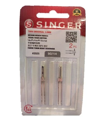 GENUINE SINGER SEWING MACHINE 2025 TWIN NEEDLE x2 Size 90/14 - 3mm Gap - Image 1 of 2