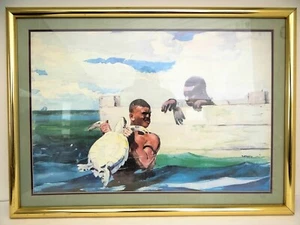 Stampa acquerello vintage con cornice dorata Winslow Homer The Turtle Pound - Foto 1 di 12