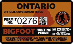 Calcomanía de vinilo Sasquatch con permiso de caza Ontario Bigfoot Hunter de 4 - Imagen 1 de 1