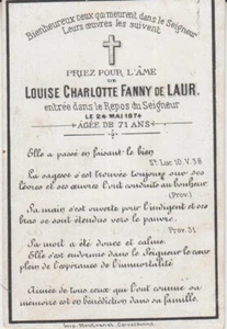 1874 Memento Louise-Charlotte-Fanny de LAUR - Carcassonne (Aude). - Picture 1 of 1