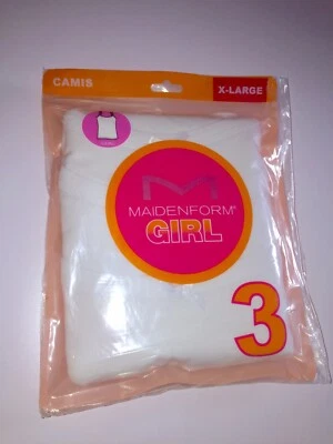 Maidenform Girls XL Camis 3 pack 100% Cotton White NWT - Image 1 of 3