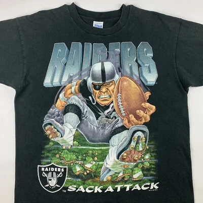 Camiseta masculina grande vintage anos 90 Salem Los Angeles LA Raiders 1994 Sack Attack - Imagem 1 de 4