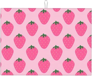 Absorbent Dish Drying Mat for Kitchen Counter, Strawberry Pink Fruit Microfiber - Picture 1 of 8