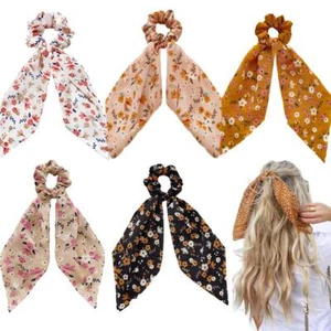 Floral Hair Accessories Set 5 Chiffon Scrunchies Bow Headbands Ties - Picture 1 of 7