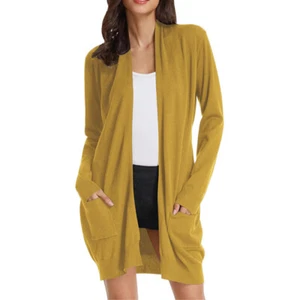 Womens Long Sleeve Solid Color Knitted Open Front Cardigans Sweater Outwear Tops - Picture 1 of 22