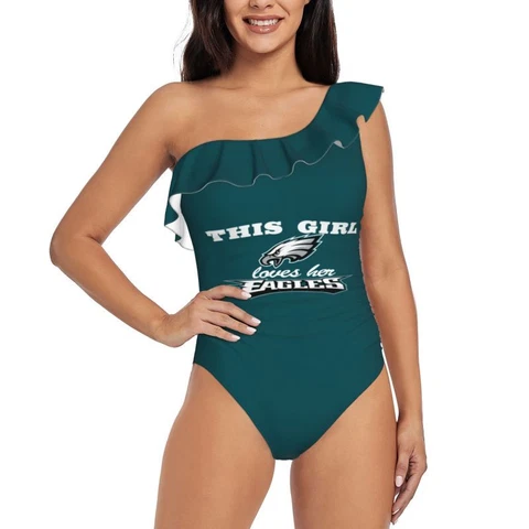 This Girl Loves Her Philadelphia Eagles Women's One Shoulder Ruffle Swimsuits Cover