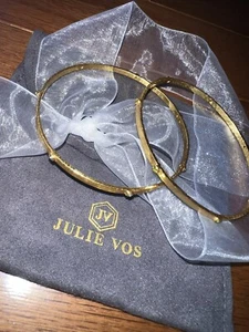 Julie Vos 2 Pc Crystal Embellished Bangle Bracelets Green & Clear 24k Gold Plate - Picture 1 of 11